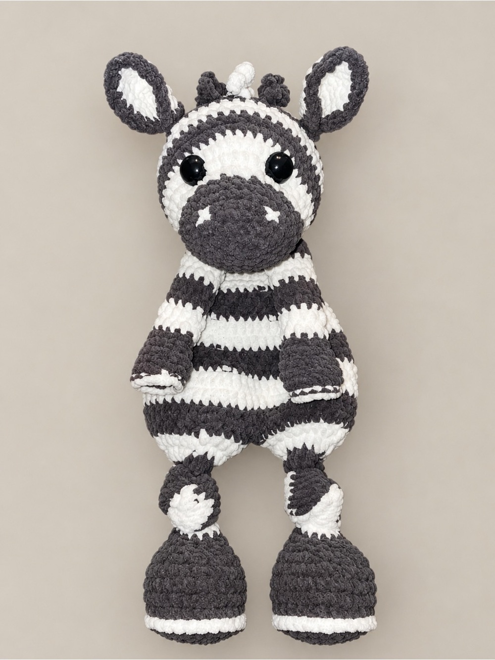 Plush Crochet Zebra Soft Toy - Black & White
